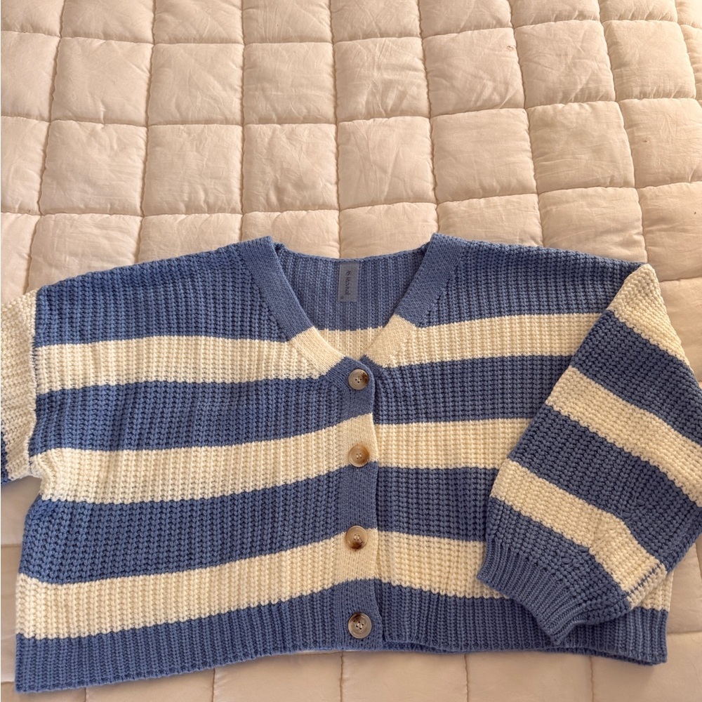 Cozy Blue and White Striped Cardigan
